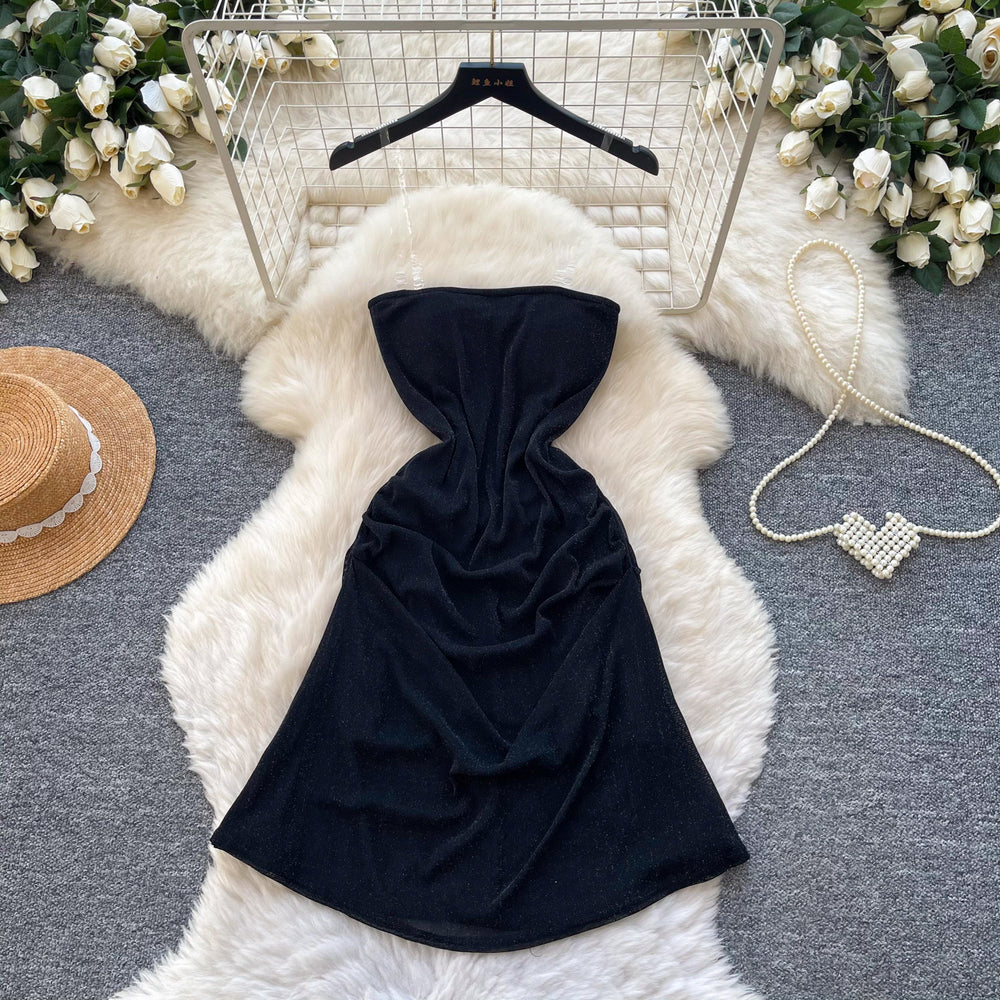 K-style sleeveless light mature styletube top waist dress women's summerhigh waistslimming look a-line skirt work clothingelegantaccessible luxury