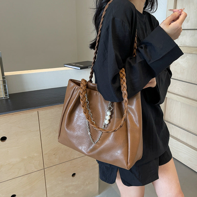 Cross-border high-end large-capacity bag women's 2025 new fashion college student shoulder bag niche women's tote bag