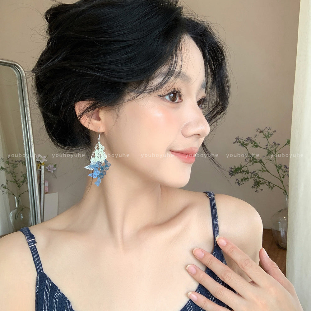 Super fairy cut out butterfly tassel earrings for women, accessible luxury, classy sense, forest style earrings, exaggerated, unique and beautiful earrings