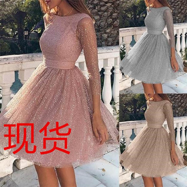 summer new arrivals: european and american style fashion long sleeve dress - high waist cocktail party evening gown
