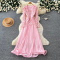 French chic v-neck lace top & high-waisted tank pleated dress two-piece set - autumn elegant & luxe