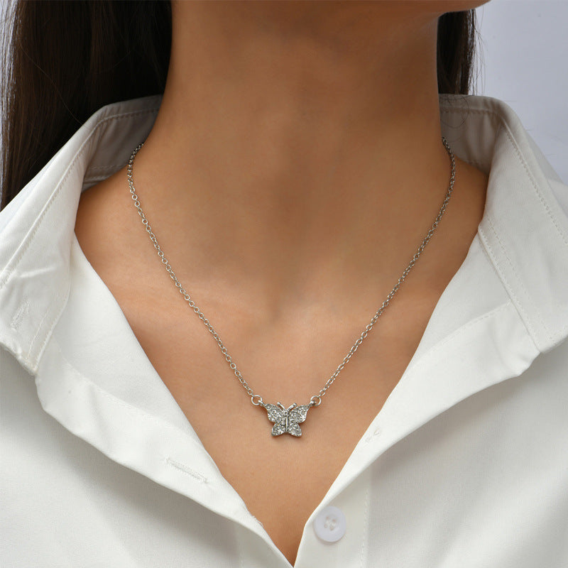 Wholesale butterfly full diamond necklace - new european and american cross-border fashion jewelry, high-end ins style choker necklace for women