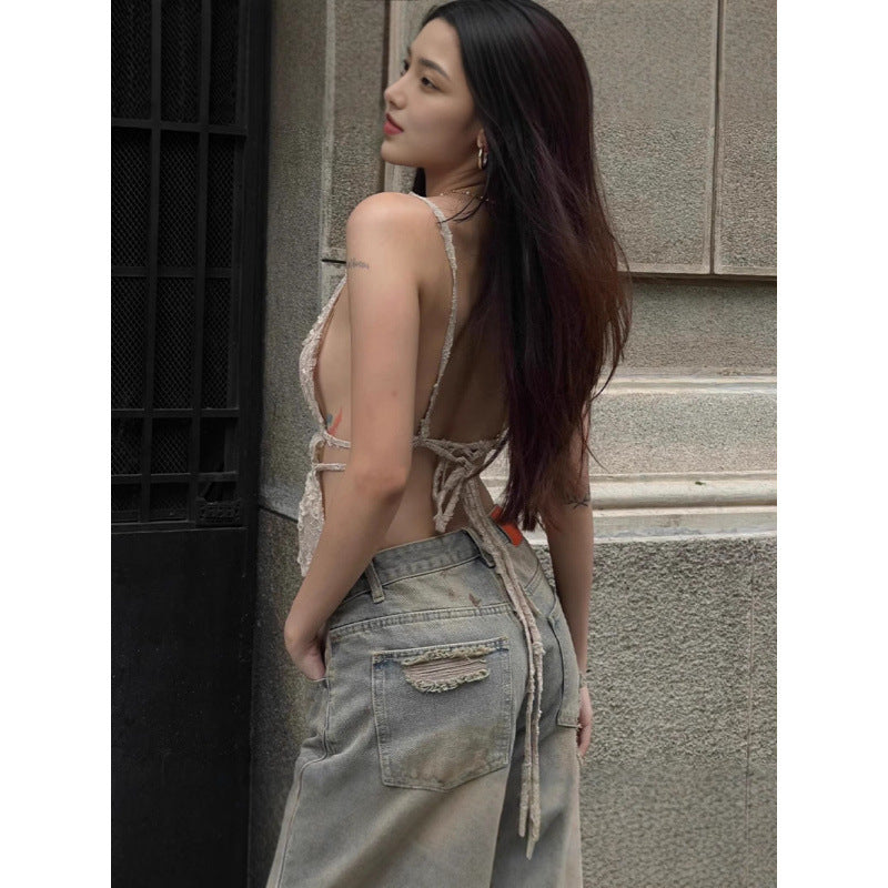 Insfashion style  spring new sexy pure desire lace splicing strap retro chest wrap camisole women