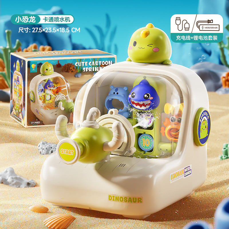 Kids' water play table with electric dinosaur and cute cat water shooter – fun and educational toy for boys and girls