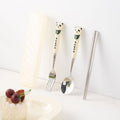 304 stainless steel portable cutlery set - creative panda design with ceramic handle fork, spoon, and chopsticks (3-piece set)