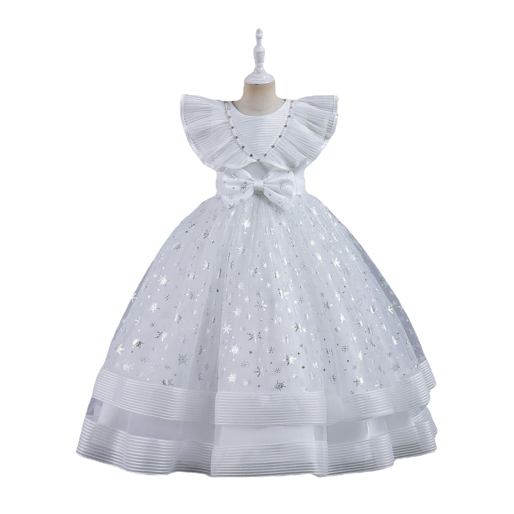 New in stock children's skirt small flying sleeves kids dress princess dress girls piano performance dress kids dress