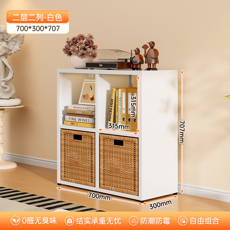 Modular grid storage cabinet - freestanding or wall-mounted, steel bookcase for home, kids' picture books, minimalist storage