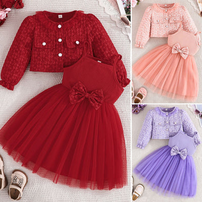 hot-selling girls' two-piece set: autumn blue butterfly print jacket and dress, perfect for domestics and international markets (ins style)