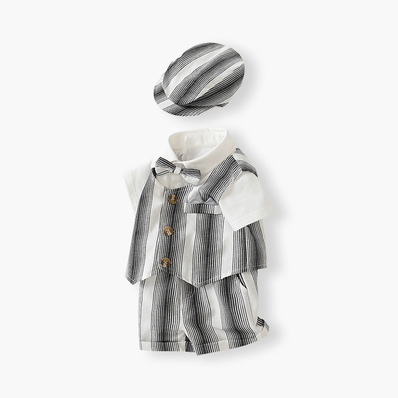 Boys' clothing  new collection: four-piece vest set - gentleman's plaid summer outfit for baby boys