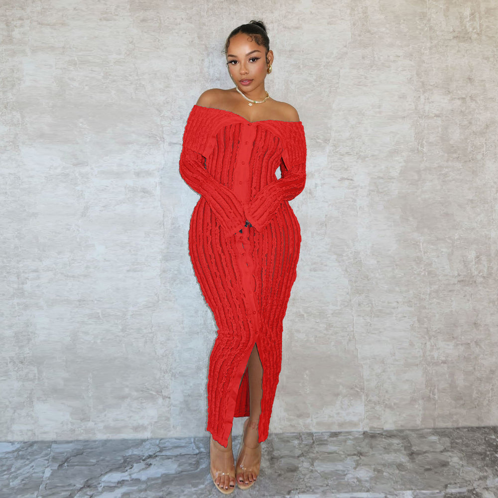 European and american style spring/summer new sexy one-shoulder collar bodycon dress with unique wave pattern long sleeve design