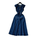 French hepburn style denim dress for women summer waist slimming lookelegantniche stylesense of design unique long skirt
