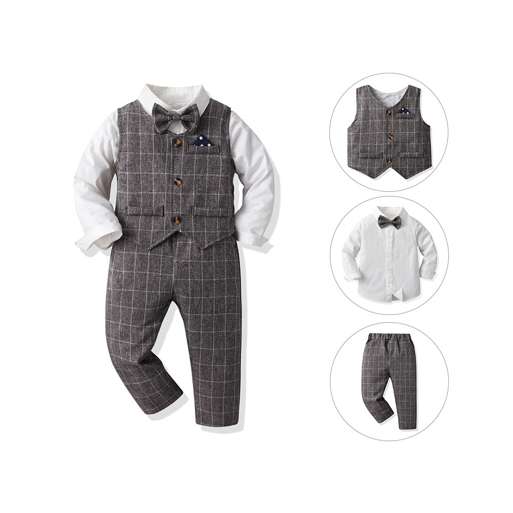 Autumn boys' suit set: gentleman's vest, long-sleeve cotton cardigan, and suit for flower boys - perfect for christmas and special occasions