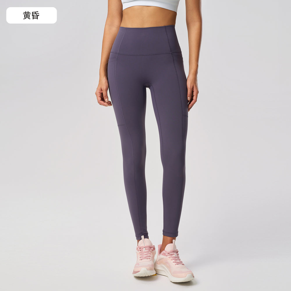 Naked yoga nine-point pants high waist hip belt flap pocket pants tight sports pants elastic tummy control fitness pants women d25036