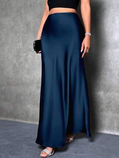Export cross-border satin satin skirt spring and summer new arrivalfashion  casualartificial silk long skirt women's clothing