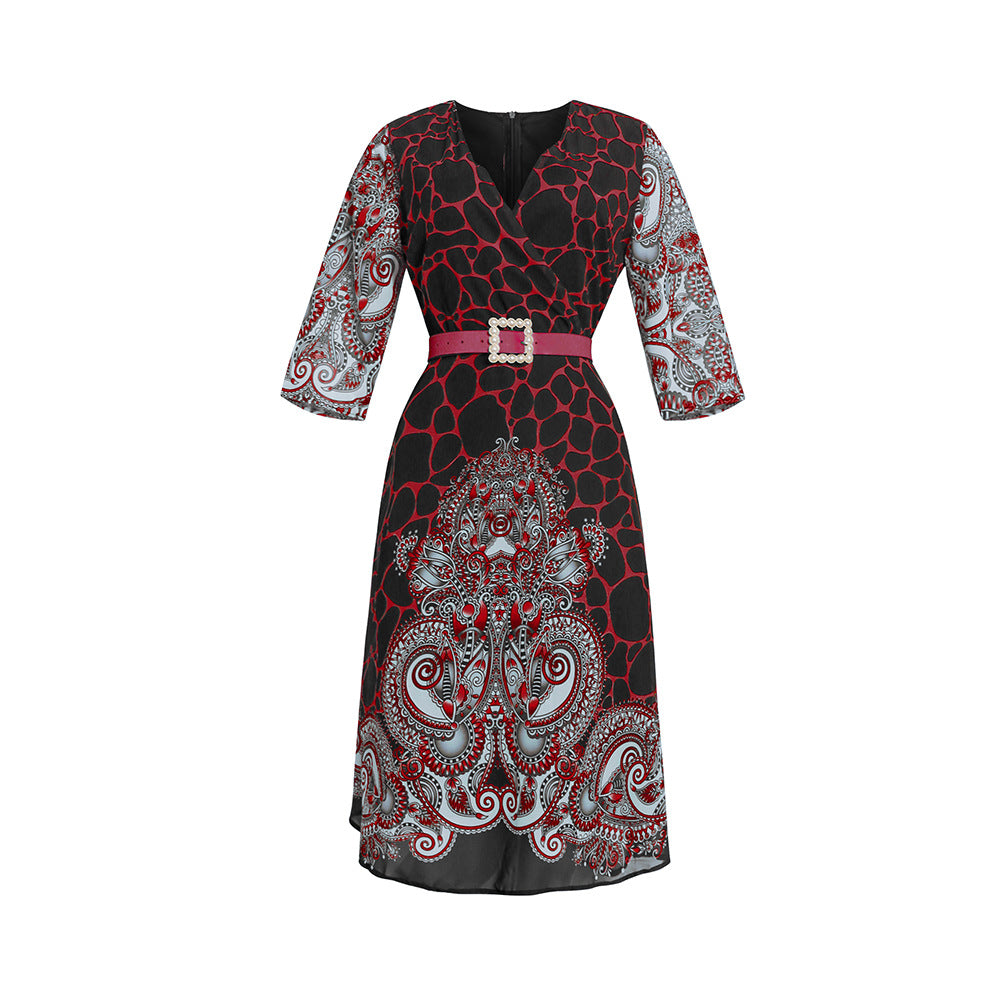 new arrival: plus size african women's chiffon loose-fit dress with belt - perfect for cross-border e-commerce on