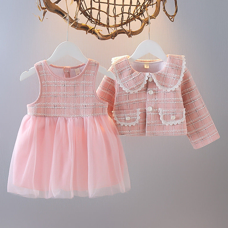 4 girls' stylish outfit set - new autumn collection - trendy princess style mesh dress with chanel-inspired design - 5-piece skirt set - ages 3+