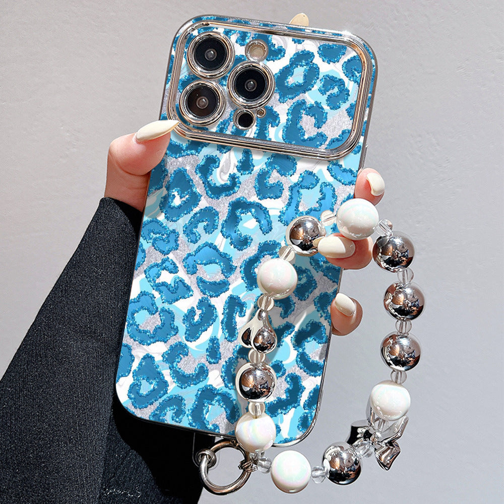 Suitable for iphone 16 glitter leopard print mobile phone case apple 17 with bead hanging chain classy all-inclusive soft case