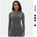 European and american new seamless yoga wear tight-fitting long-sleeve t-shirt breathable sweat-wicking running training fitness top