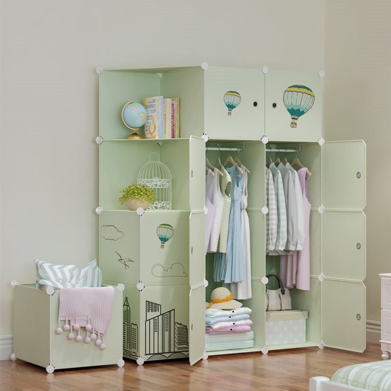 Simple wardrobe for home bedroom cabinet rental house simple folding assembly dormitory reinforced baby kids wardrobe cupboard