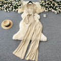 Light mature style summer dress for women new arrivalsense of design strap waist sleeveless satintopshigh waist slit mop pants pants