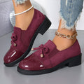 slip-on loafers women's autumn bow chunky heel plus size single shoes 43 red