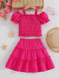 girls' outfit set: peach pink camisole top and tiered skirt - two-piece separates