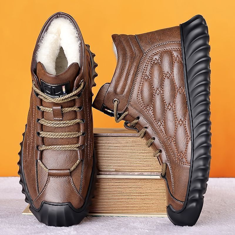 Men's winter warm cotton shoes - fleece lined, non-slip, casual high-top cotton shoes for men, elderly cotton shoes, men's leather cotton shoes for seniors