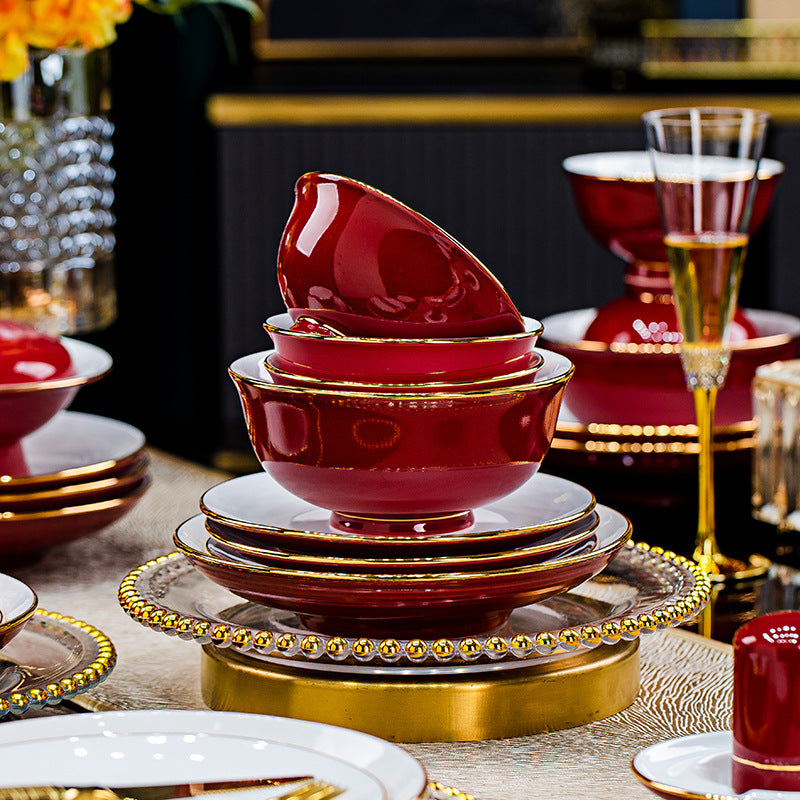 Jingdezhen underglaze color tableware set 2024 new Chinese dish set gift box household bowl and chopstick combination