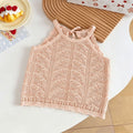 Girls' summer new knitted tank top - baby versatile raglan sleeve tie-up cutout backless sleeveless baby cami