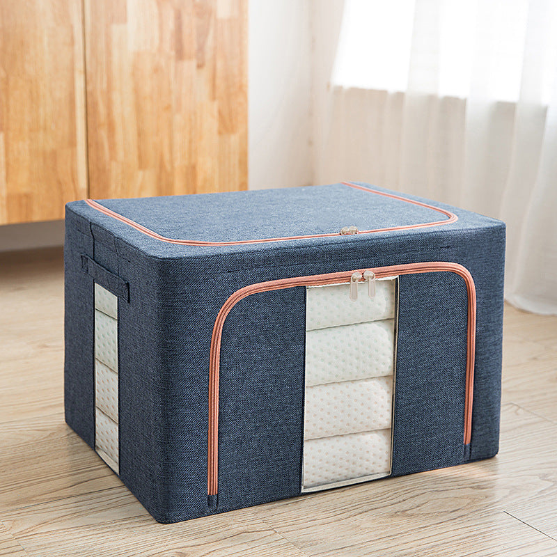 Cotton and linen folding steel frame storage box wardrobe clothes sorting box visual storage box children's toy storage box wholesale