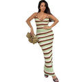 knitted maxi dress - european & american style sleeveless cutout backless striped sundress