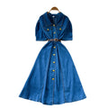 summer new arrival: chic and unique puff sleeve, single-breasted, cinched-waist denim dress - french style, slimming maxi dress for women
