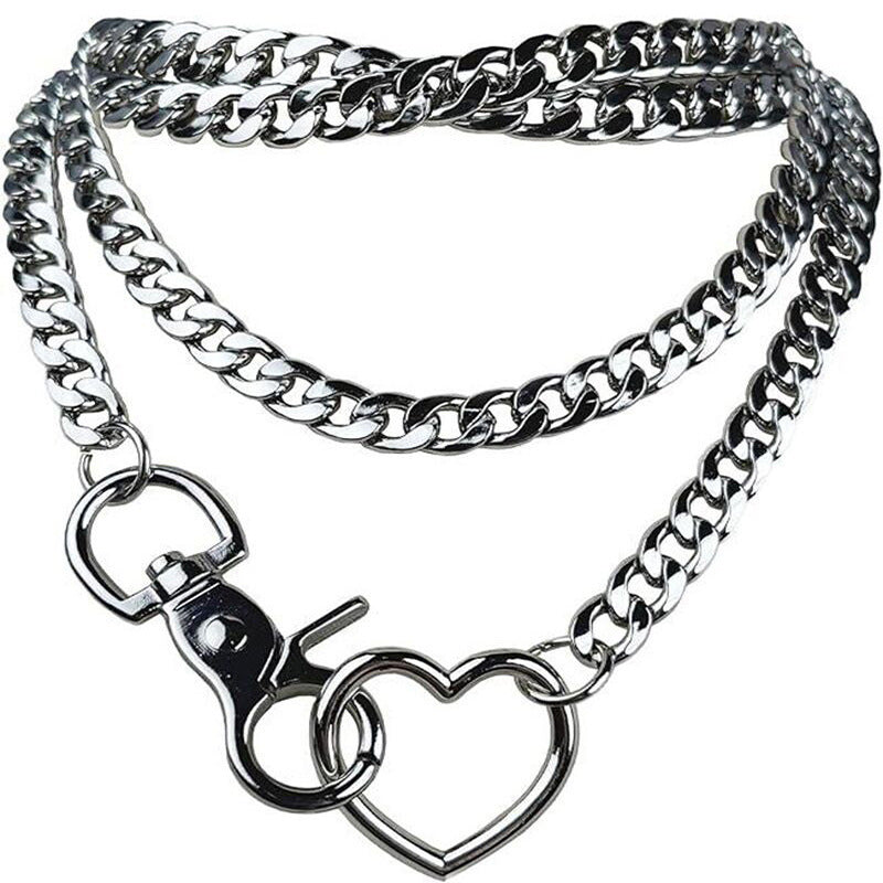 2025 amazon export new heart ring sliding chain necklace - trendy punk cuban y-chain design for women