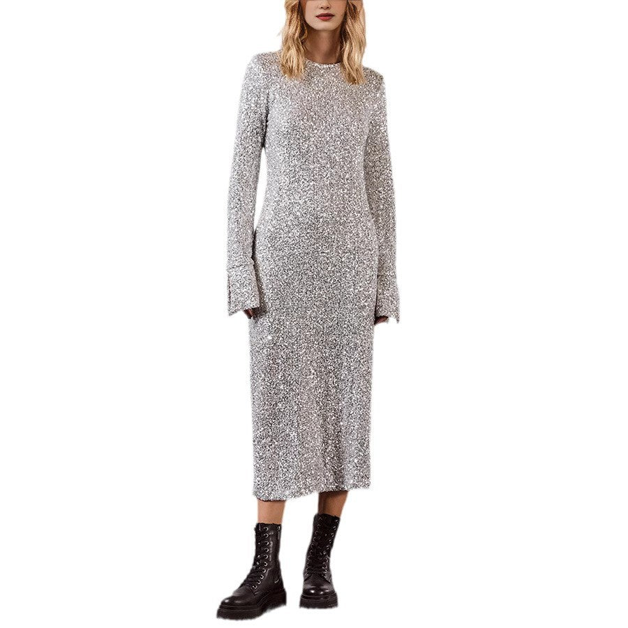 independent station ins fashion cross-border new casual beads street style elegant fashion long sleevesdress