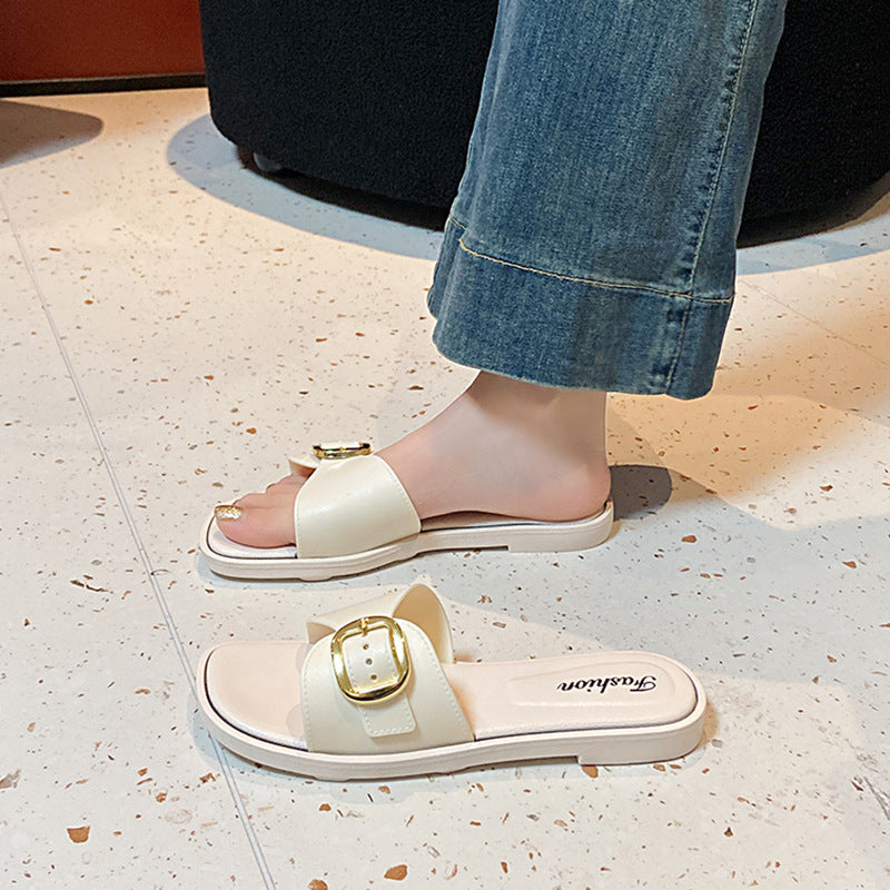 Spring/summer new french style outdoor beach slides women's versatile fashion flat ladies' flip-flops sandals