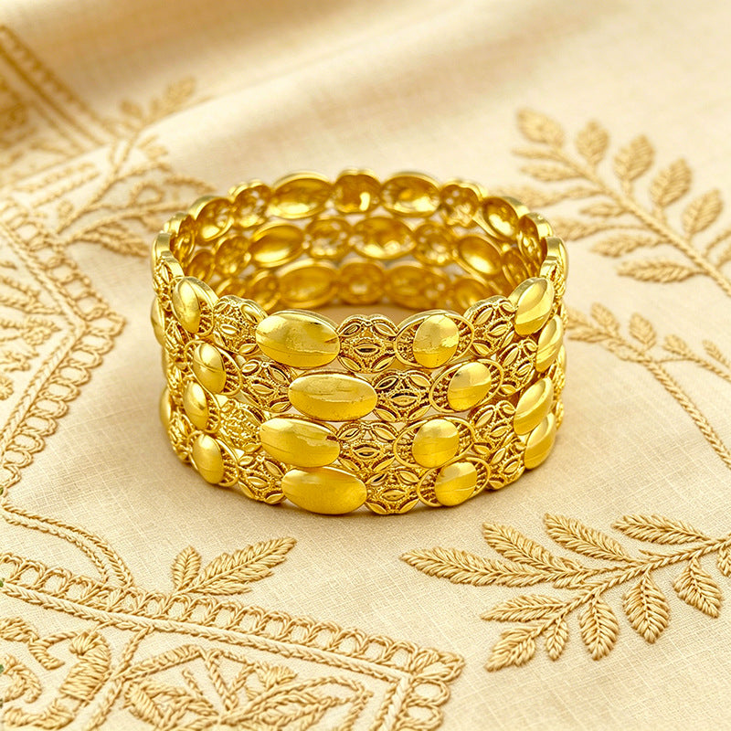 Middle eastern dubai filigree gold-plated bangle, bridal oval bead gold sand bracelet - cross-border wholesale & dropshipping available