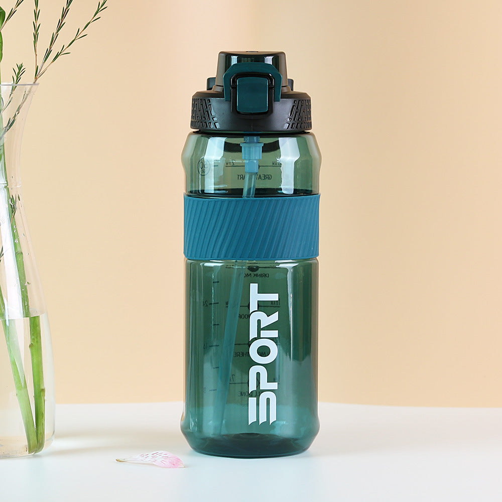 Carefully selected plastic water cups, fitness water bottles, outdoor sports portable satchel straw cups, large capacity, sealed and leak-proof
