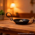 Black round base candlestick with handle - modern minimalist pillar candle holder for home decor - table candlestick
