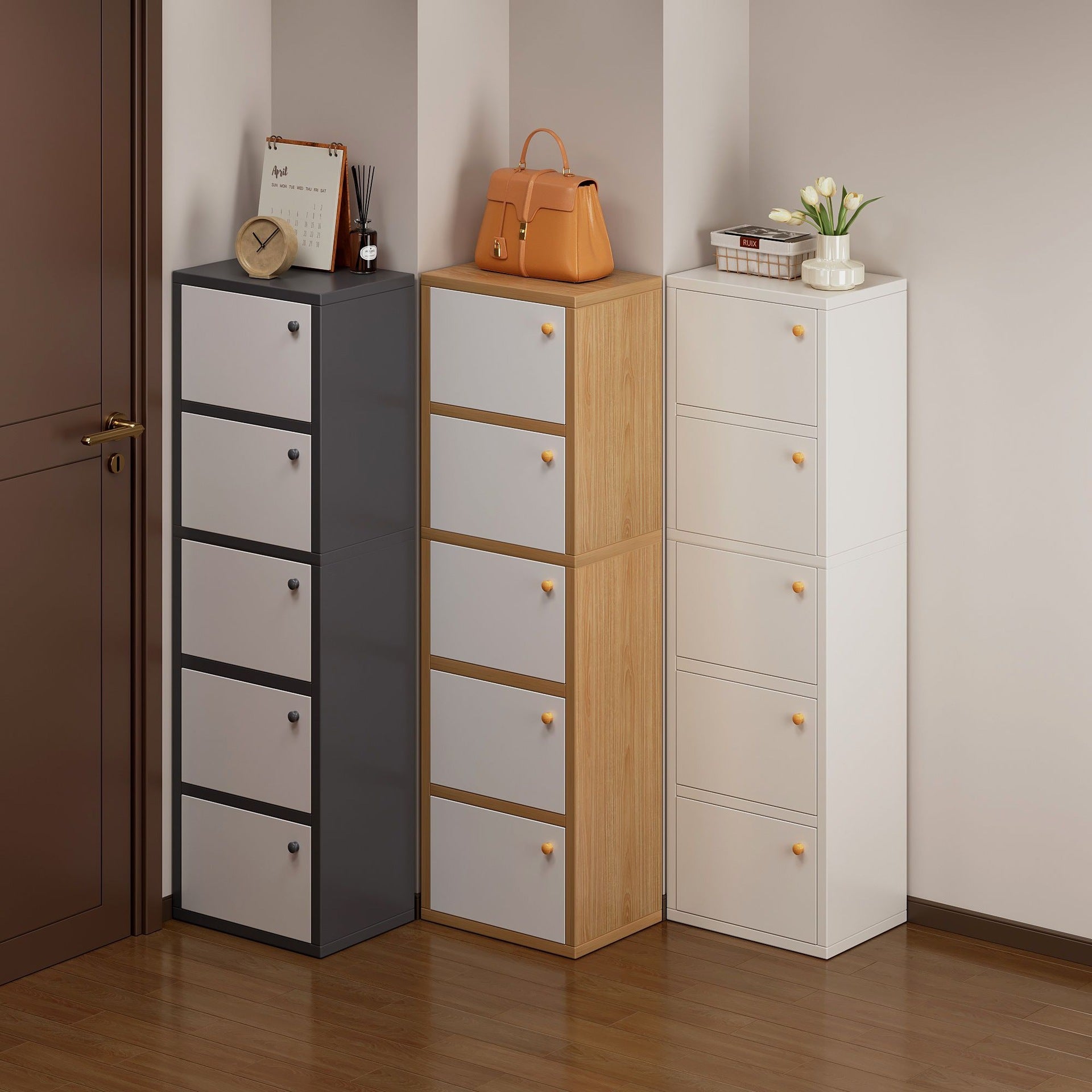 Shoe cabinet narrow and high vertical door household multi-layer storage integrated against the wall 2025 new home entrance indoor shoe rack