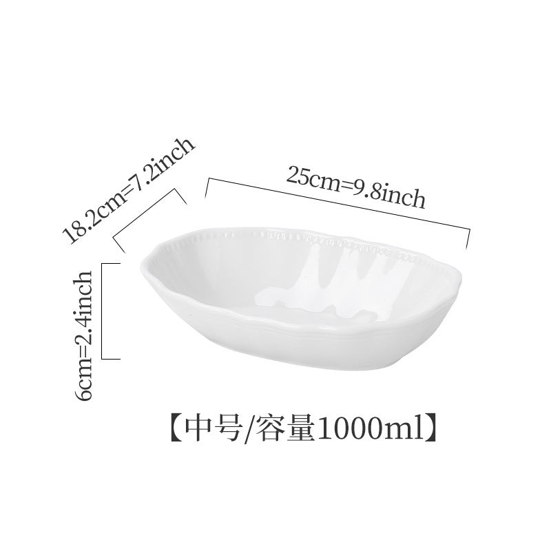 New nordic pure white baking bowl for home cheese rice plate salad bowl large ceramic deep bowl plate microwaveable