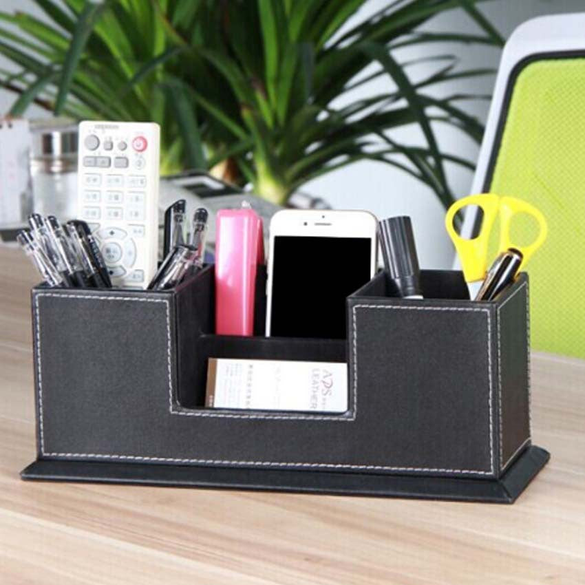 Desktop multifunctional leather pen holder business office with business card pen holder stationery, black needle storage box manufacturer