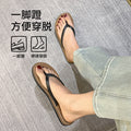 Women's flip-flops summeroutwear nubuck leather upper fashion seaside flatsoutwear new beach flip-flops
