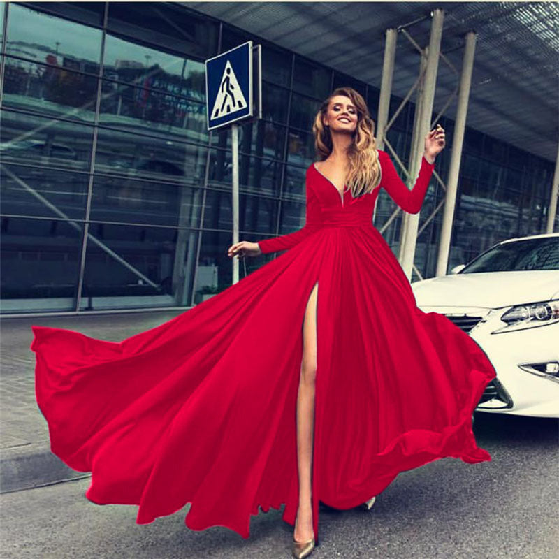 european and american export hot seller: new milk silk sexy deep v long sleeve dress for  and