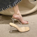 Transparent and beautiful high-heeled slippers for women summeroutwear crystal thick-heeled sandals french half-slippers elegant socialite sandals