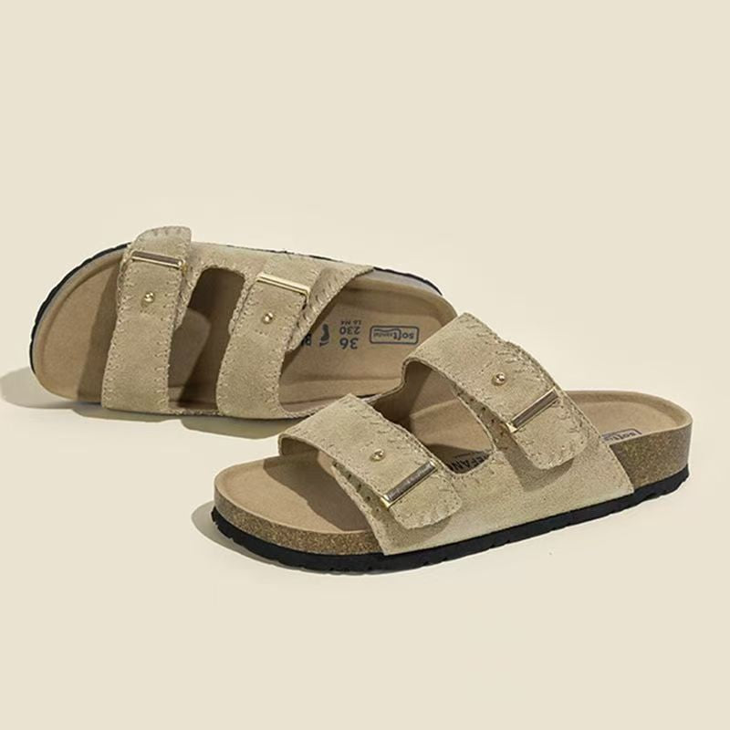 Thick sole birkenstock shoes women's summer outwear half slippers year lazy birkenstock sandals beach vacation beach shoes