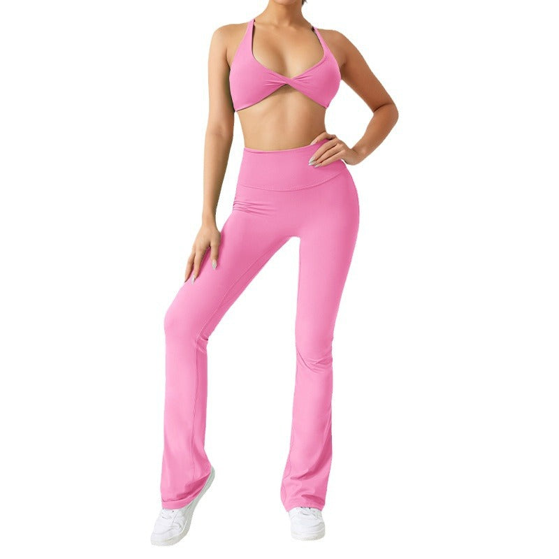 Cross-silm with chest pad fitness wear running sports beautiful back yoga wide-leg pants training dance yoga wear suit