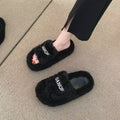 Celebrity style letter fur slippers thick soleoutwearfashioneasiest for match2024 autumn and winter new arrival women's home cotton slippers