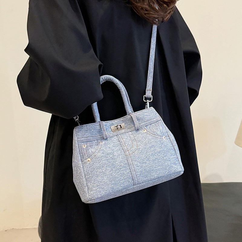 Autumn high-end messenger bag women's 2025 new creative fashion retro blue handbag trendy shoulder bag