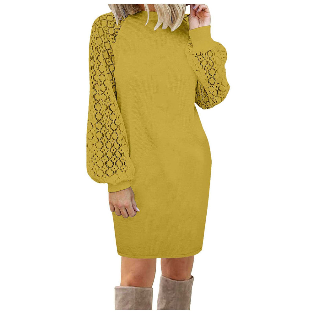 foreign trade   european and american new women's patchwork lace long sleeve knit dress