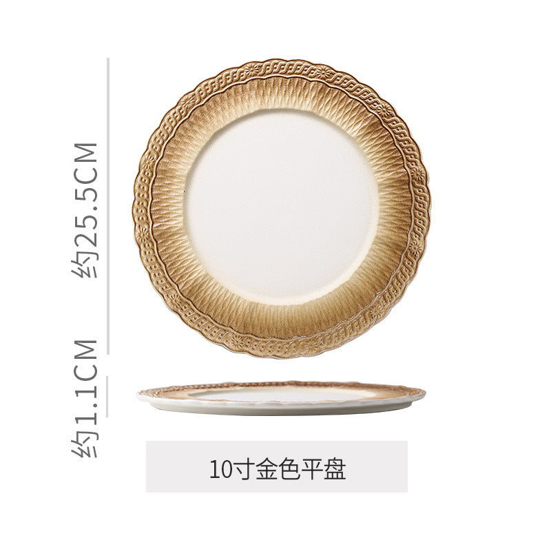 Ins embossed light luxury ceramic dinner plate - nordic high-end style for restaurants, hotels, steak, and dim sum presentation